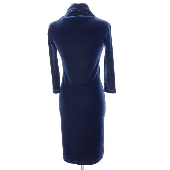 TOMMY HILFIGER Vintage y2K Blue Velvet Cowl Midi Pencil Dress - Picture 4 of 7